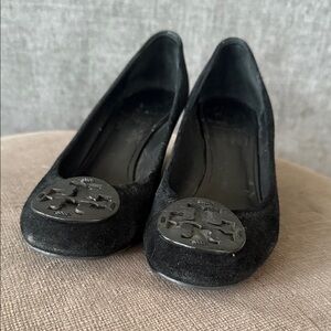 Tory Burch Black Suede Sophie Wedge Heels